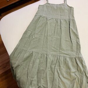 Green Linen Midi Dress